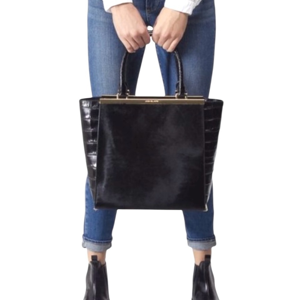 Michael Kors Lana Black Purse Calf Hair Croc Embossed Leather Bag Top Handle - Picture 3 of 16